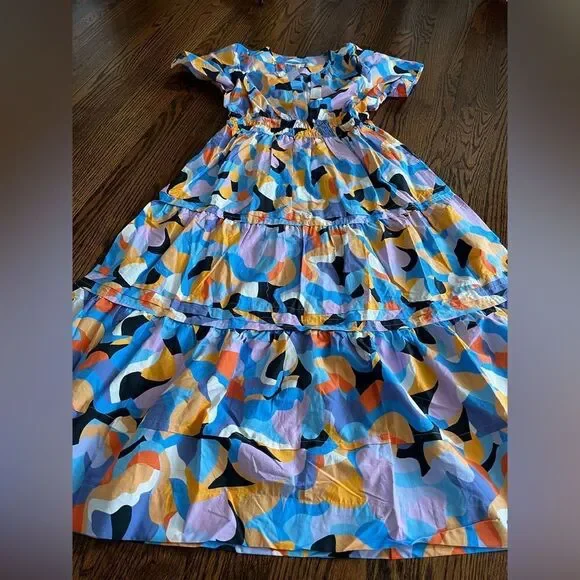 Anthropologie The Somerset Maxi Dress Blue Orange Fall Size Large - Picture 4 of 5